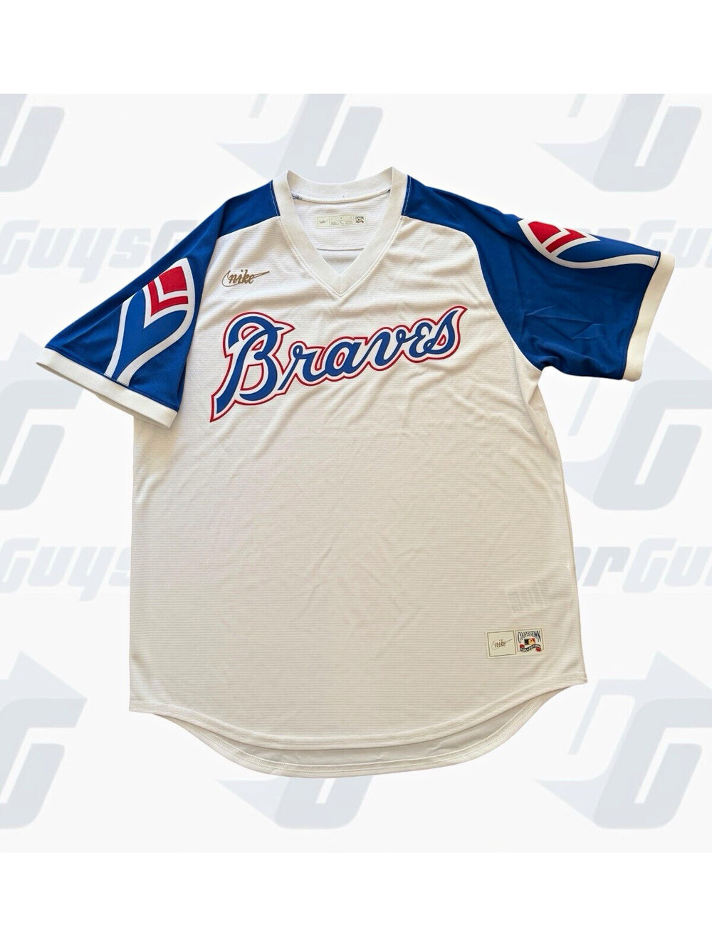 Nike Atlanta Braves Cooperstown Collection Baseball Jersey Size L White/Blue/Red